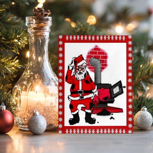 ヴィンテージサンタクロースと石炭コンロ シーズンポストカード