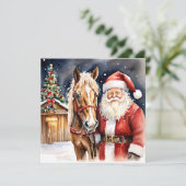 ヴィンテージサンタクロースと茶色の馬のクリスマス カード (スタンド正面)