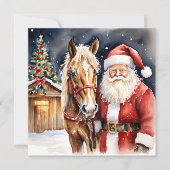 ヴィンテージサンタクロースと茶色の馬のクリスマス カード (正面)