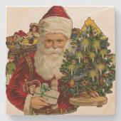 ヴィンテージサンタクロースと贈り物のクリスマス ストーンコースター (正面)
