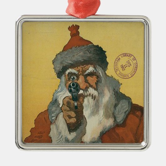 ヴィンテージサンタクロースと銃 メタルオーナメント (正面)