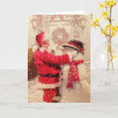 ヴィンテージサンタクロースと雪だるまのクリスマス カード (黄色い花)