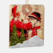ヴィンテージサンタクロースと雪だるまクリスマスオーナメント セラミックオーナメント (右)