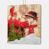 ヴィンテージサンタクロースと雪だるまクリスマスオーナメント セラミックオーナメント (左)