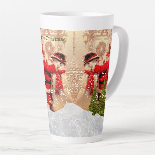 ヴィンテージサンタクロースと雪だるまクリスマスラテM カフェラテマグ (右アングル)