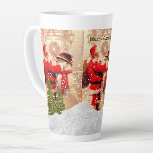 ヴィンテージサンタクロースと雪だるまクリスマスラテM カフェラテマグ (左アングル)