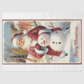 ヴィンテージサンタクロースと雪だるまクリスマス 薄葉紙 (正面)