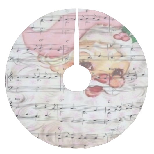 ヴィンテージサンタクロースと音楽ノート ブラッシュドポリエステルツリースカート (正面)