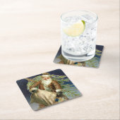 ヴィンテージサンタクロースのおもちゃとクリスマスツリー スクエアペーパーコースター (インサイチュ)