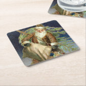 ヴィンテージサンタクロースのおもちゃとクリスマスツリー スクエアペーパーコースター (アングル)