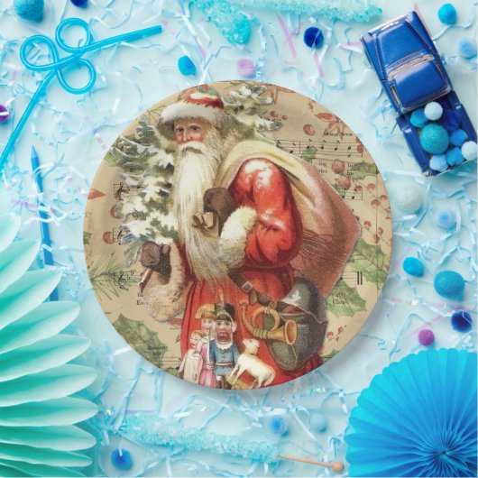ヴィンテージサンタクロースのおもちゃとクリスマスツリー ペーパープレート (パーティー)