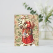 ヴィンテージサンタクロースのおもちゃとクリスマスツリー ポストカード (スタンド正面)