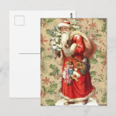 ヴィンテージサンタクロースのおもちゃとクリスマスツリー ポストカード (正面/裏面)