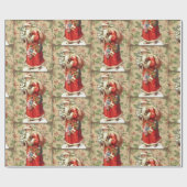 ヴィンテージサンタクロースのおもちゃとクリスマスツリー ラッピングペーパー (フラット)