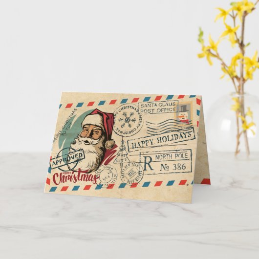 ヴィンテージサンタクロースのクリスマスカード カード (黄色い花)