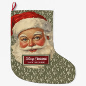 ヴィンテージサンタクロースのクリスマスストッキングパーソナライズ ラージクリスマスストッキング (正面)