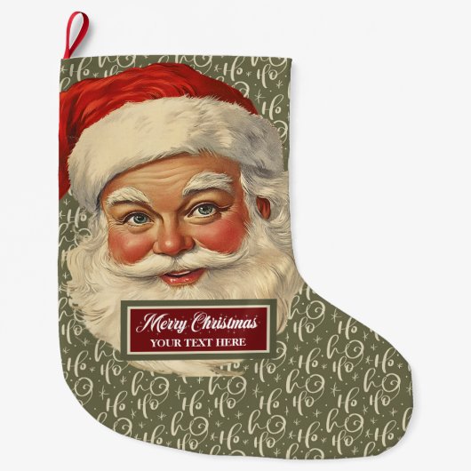ヴィンテージサンタクロースのクリスマスストッキングパーソナライズ ラージクリスマスストッキング (正面)