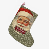 ヴィンテージサンタクロースのクリスマスストッキングパーソナライズ ラージクリスマスストッキング (正面 (吊り時))