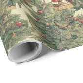 ヴィンテージサンタクロースのクリスマスツリーパターン ラッピングペーパー (ロールコーナー)