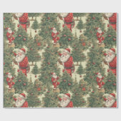 ヴィンテージサンタクロースのクリスマスツリーパターン ラッピングペーパー (フラット)