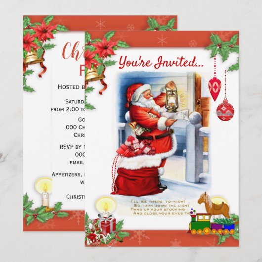 ヴィンテージサンタクロースのクリスマスパーティー招待状 招待状 (正面/裏面)