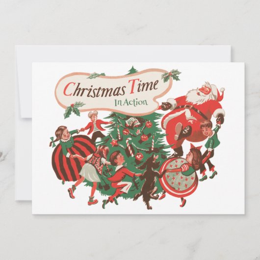 ヴィンテージサンタクロースのクリスマスパーティー招待状 招待状 (正面)
