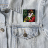 ヴィンテージサンタクロースのクリスマスボタンピンスクエア 缶バッジ (インサイチュ)