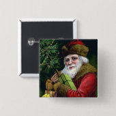 ヴィンテージサンタクロースのクリスマスボタンピンスクエア 缶バッジ (正面&裏面)