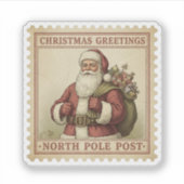 ヴィンテージサンタクロースのクリスマスポストージスタンプ シール (正面)