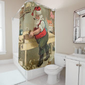 ヴィンテージサンタクロースのクリスマスワークショップ シャワーカーテン (インサイチュ)