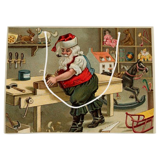 ヴィンテージサンタクロースのクリスマスワークショップ ラージペーパーバッグ (正面)