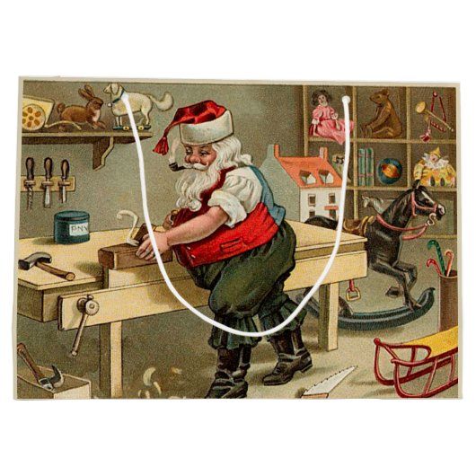 ヴィンテージサンタクロースのクリスマスワークショップ ラージペーパーバッグ (裏面)