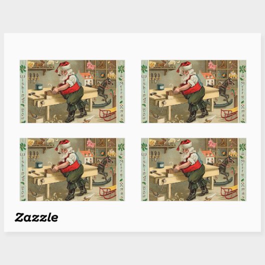 ヴィンテージサンタクロースのクリスマスワークショップ 長方形シール (シート)
