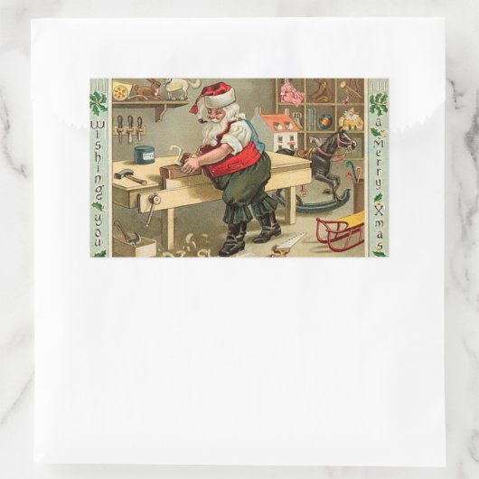 ヴィンテージサンタクロースのクリスマスワークショップ 長方形シール (バッグ)