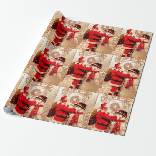 ヴィンテージサンタクロースのクリスマス包装紙 ラッピングペーパー (アンロールド)