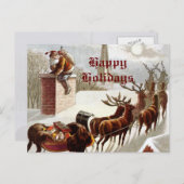 ヴィンテージサンタクロースのトナカイそりの葉書 シーズンポストカード (正面/裏面)