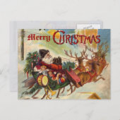 ヴィンテージサンタクロースのトナカイそりの葉書 シーズンポストカード (正面/裏面)