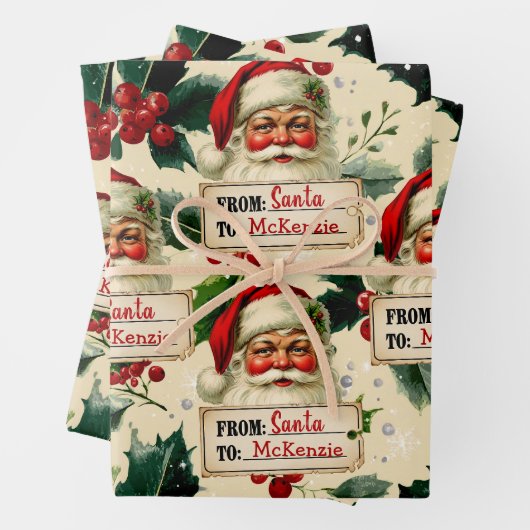 ヴィンテージサンタクロースのパーソナライズラッピングペーパー ラッピングペーパーシート (インサイチュ)