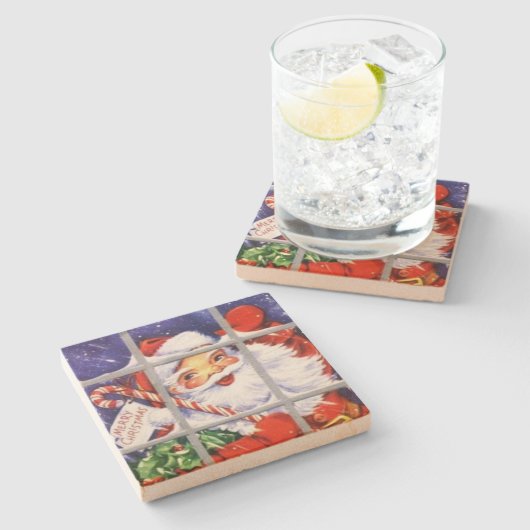 ヴィンテージサンタクロースの窓クリスマス ストーンコースター (横)