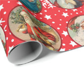 ヴィンテージサンタクロースの赤い白い雪のカード ラッピングペーパー (ロールコーナー)