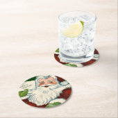 ヴィンテージサンタクロースはクリスマスの願いを提供します ラウンドペーパーコースター (インサイチュ)