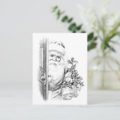 ヴィンテージサンタクロースはドアを通って来ます! シーズンポストカード (スタンド正面)