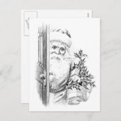 ヴィンテージサンタクロースはドアを通って来ます! シーズンポストカード (正面/裏面)