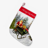 ヴィンテージサンタクロースアンドスリー/レトロ スモールクリスマスストッキング (正面 (吊り時))