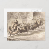 ヴィンテージサンタクロースアンドトナカイイラストレーション シーズンポストカード (正面/裏面)