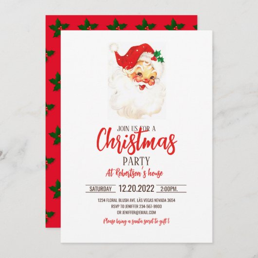 ヴィンテージサンタクロースイラストレーション 招待状 (正面/裏面)