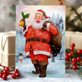 ヴィンテージサンタクロースインザスノーホリデーポストカード シーズンポストカード