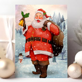 ヴィンテージサンタクロースインザスノーホリデーポストカード シーズンポストカード