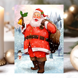 ヴィンテージサンタクロースインザスノーホリデーポストカード シーズンポストカード