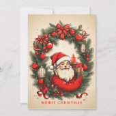 ヴィンテージサンタクロースインパインリースホリデーカード シーズンカード (正面)